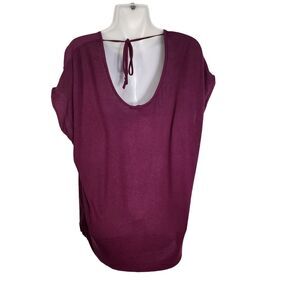 Ann Taylor LOFT Womens Top Medium Tie Back Mixed Media Short Cap Sleeve Fushia